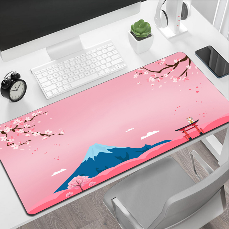 日本のピンクの桜スタイルのゲーミングマウスパッド,PCゲーマー用コンピュータマット,大きい