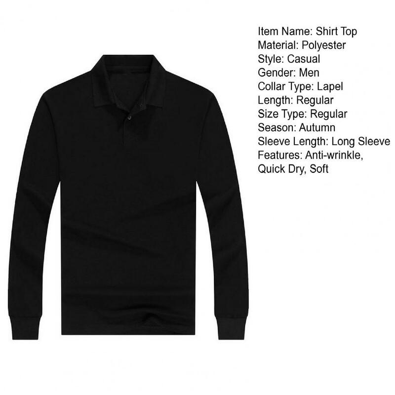Men Business Lapel Shirt Solid Color Long Sleeve Sweat Absorbing Anti-wrinkle Male Pullover Shirt Top Pullover