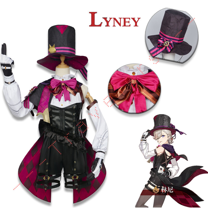 Lyney Cosplay Genshin Impact Costume parrucca nicole Lyney Leather Magician Uniform Short Hair Glove Twins Halloween Carnival Game