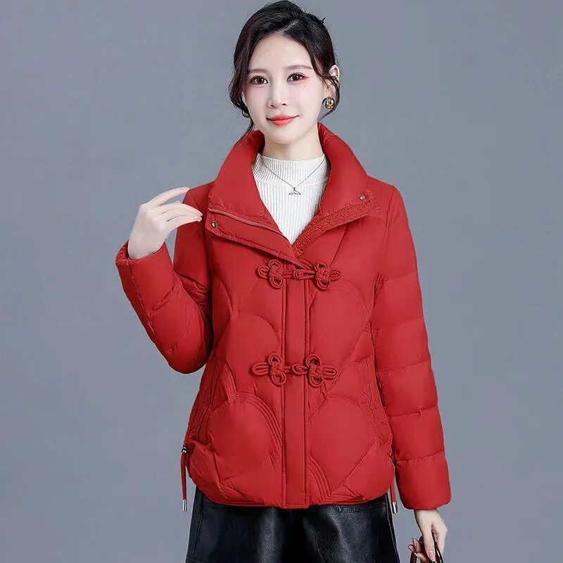 Winter Short Down Cotton Jacket Women New Loose Stand-Up Collar Coat Pure Colour Outwear Fshion Pocket Thicken Overcoat Female