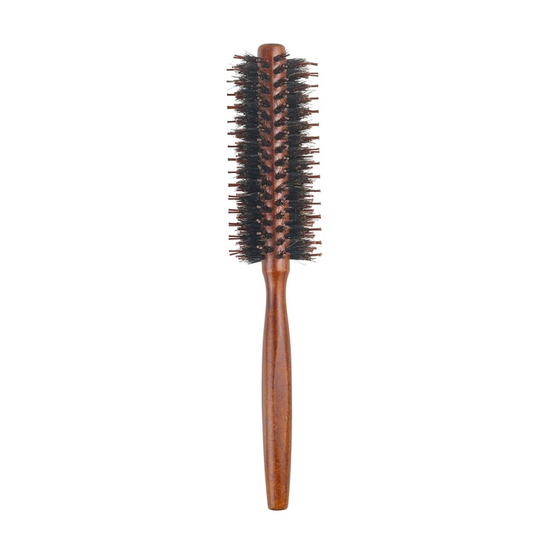 Cepillo giratorio redondo de cerdas de jabalí de sarga recta, mango de madera, barril redondo, cepillo para rizar el cabello, peine para el cabello, herramienta de peluquería