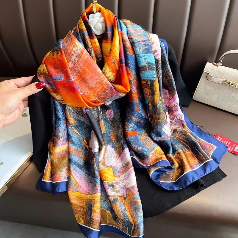 Luxe Merk Zomer Warme Sjaal Mode Kwaliteit Zijden Sjaals Vrouwelijke Sjaals Foulard Strand Bedrukt Dames Wrap Hijab Uitlaat