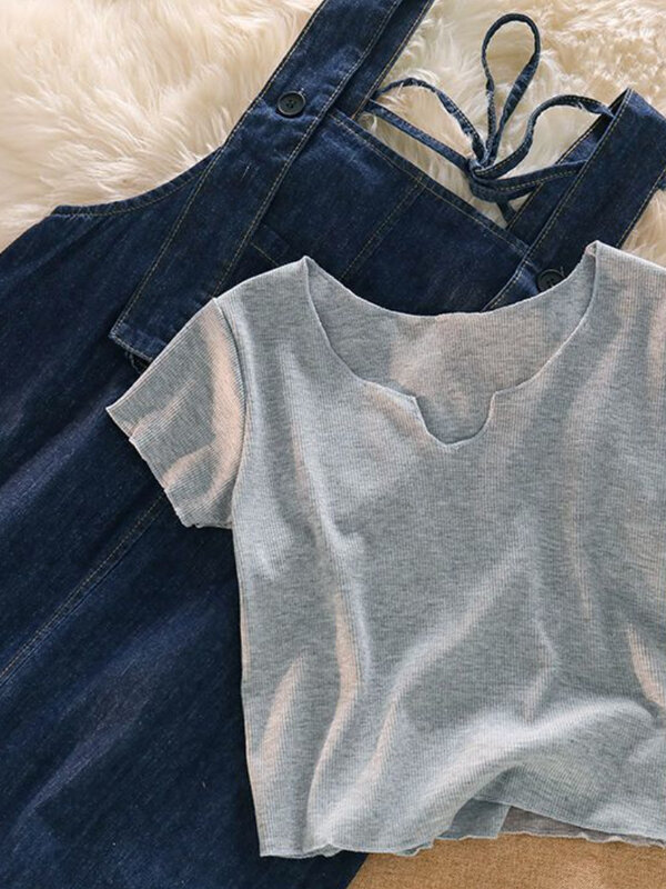 Setzt Frauen ärmelloses Jeans kleid einfache hot sweet T-Shirts adrette Art Schulmädchen Mode Frühling Streetwear täglich lässig neu