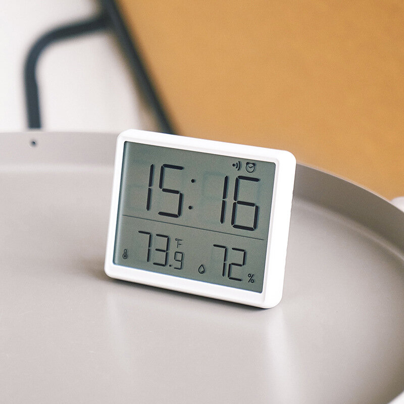 เครื่องวัดอุณหภูมิแบบแม่เหล็กอเนกประสงค์เครื่องวัดความชื้นนาฬิกาปลุกตั้งโต๊ะแบบดิจิตอลสำหรับห้องเด็ก
