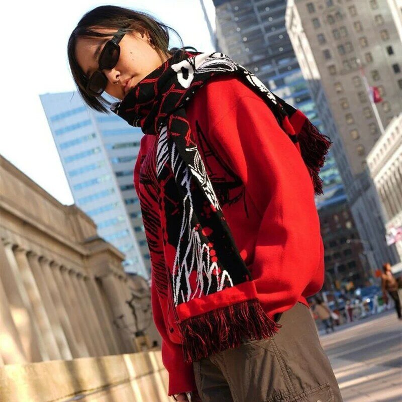 Y2k Harajuku z nadrukiem dzianiny damskie Streetwear Hip Hop zniszczone z dziurami swetry sweter Oversized