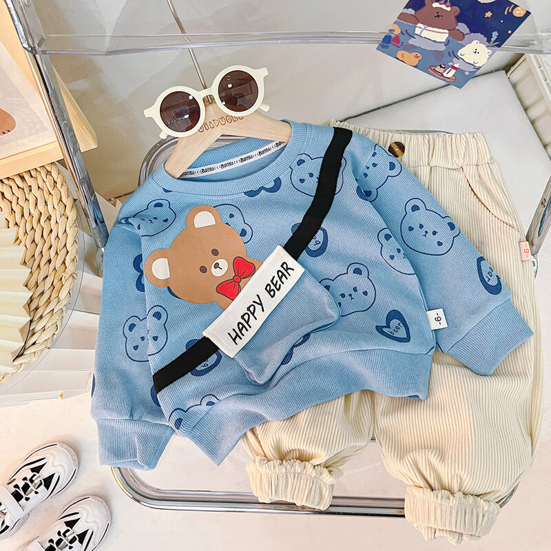 Toddler Outfits Spring Autumn 2024 Boys and Girls Casual Cartoon Printed Long-sleeved Sweaters Pants Two Piece Childrens Suits