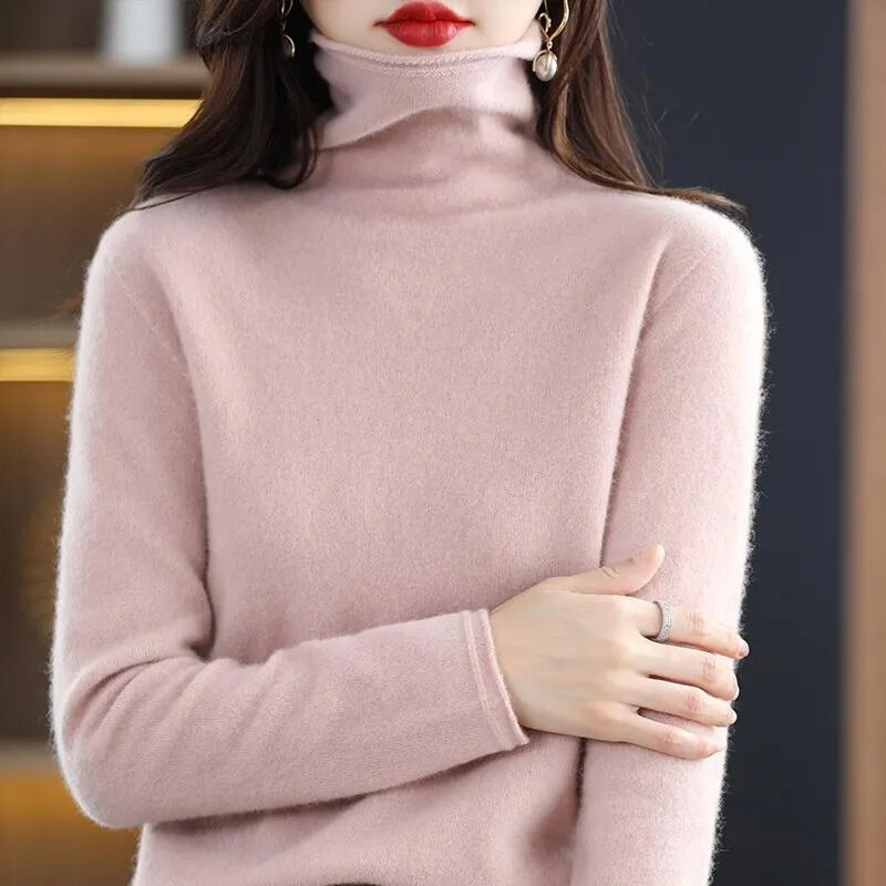 Women Sweater Autumn Winter Turtleneck Warm Knitwear Korean Casual Solid Bottoming Shirt Fashion Knit Pullovers Brown Sweater