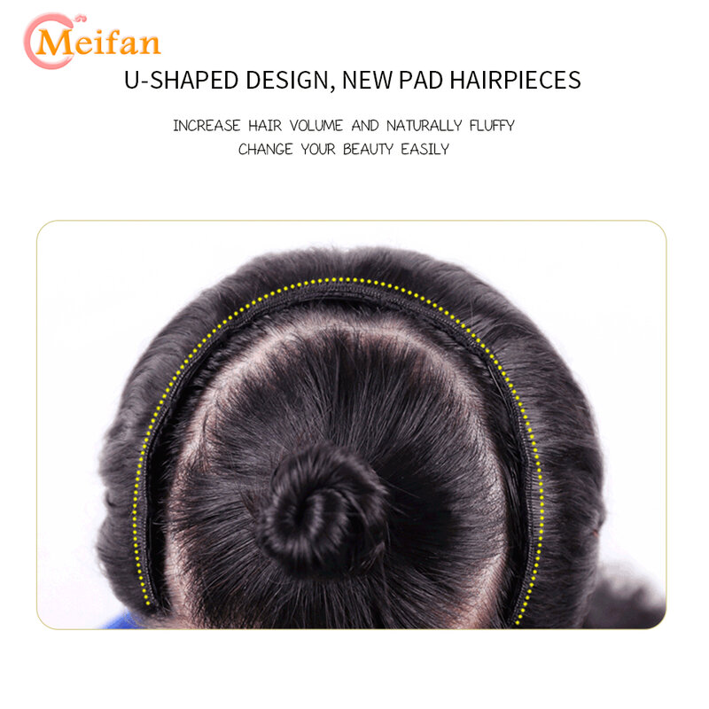 MEIFAN Synthetic Long Straight U-Shaped Half Head Wig for Women Black Brown Clips in Hair Extension Natural Fake Hairpieces