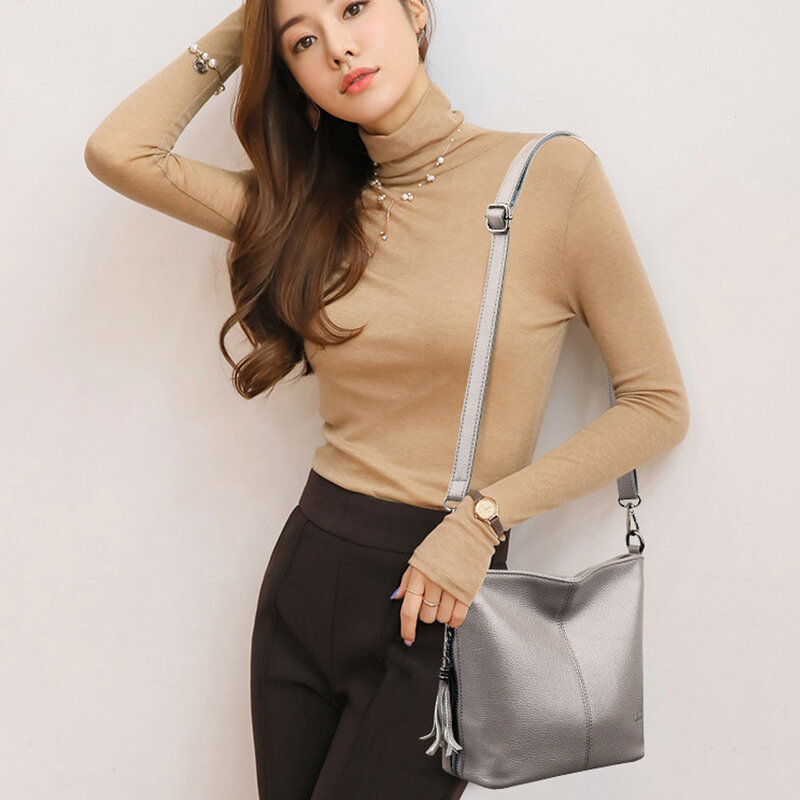 Kprean Fashion Bucket Crossbody Bags Large Capacity PU Leather Tassels Shoulder Bag for Women Causal Tote Bag Handbag