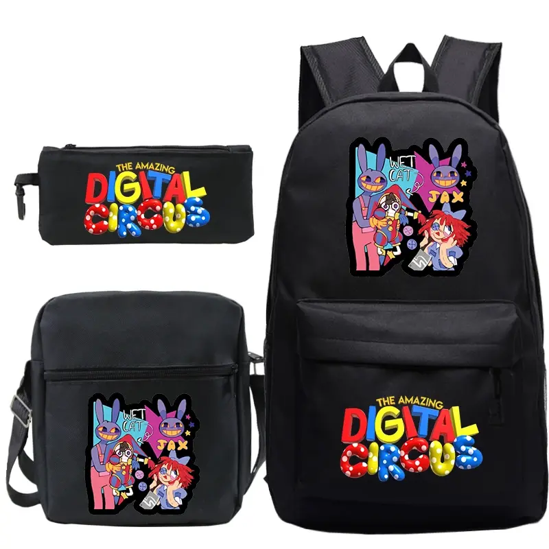 The Amazing Digital Circus School Bags Set, meninas, meninos, Bookbag dos desenhos animados, mochila infantil, bolsa de ombro, anime, Pomni Daypacks, 3pcs