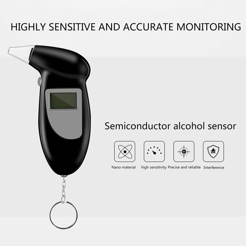 Digital Álcool Respiração Tester Chaveiro, Analisador, Bafômetro, Detector, Bafômetro, Dispositivo, Display LCD, Novo