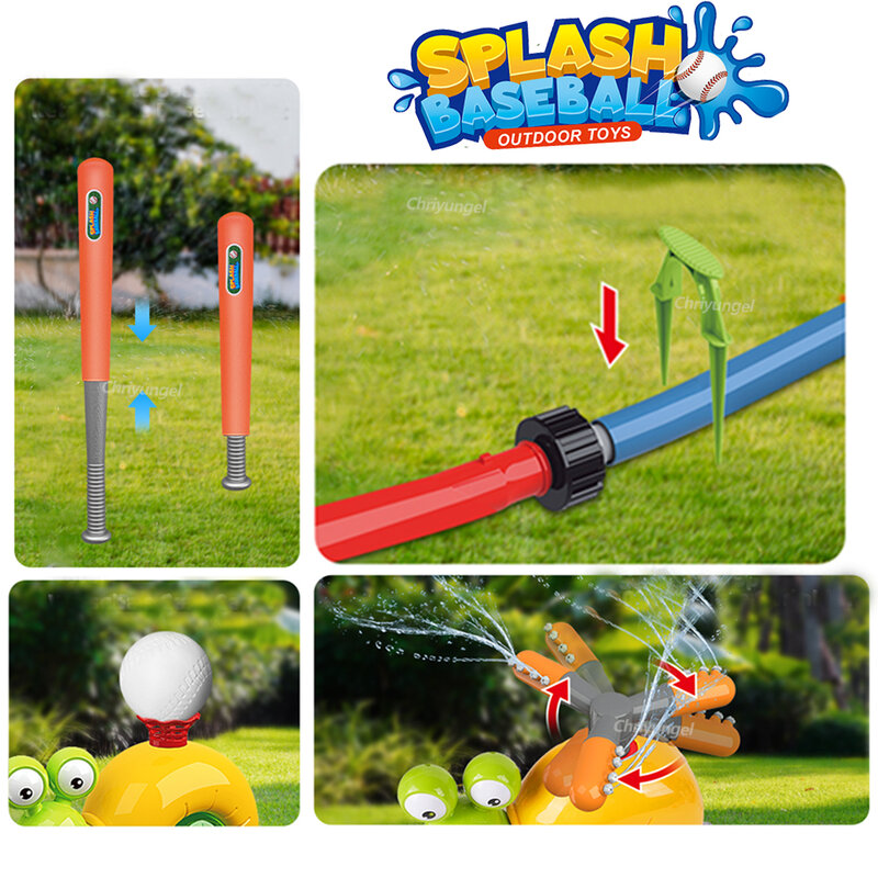 Zraszacz wody zabawka baseballowa 2 w 1 dla dzieci zabawka do baseballu zestaw do zabawy w wodzie 360 ° w sprayu do zabawy na letni impreza przy basenie trawnika na podwórku