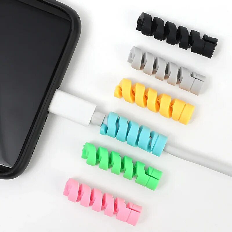 1/12pcs Cable Protector Universal Silicone Data Cable Spiral Winder Wire Cord Organizer Cover for Iphone USB Charger Cable Cord