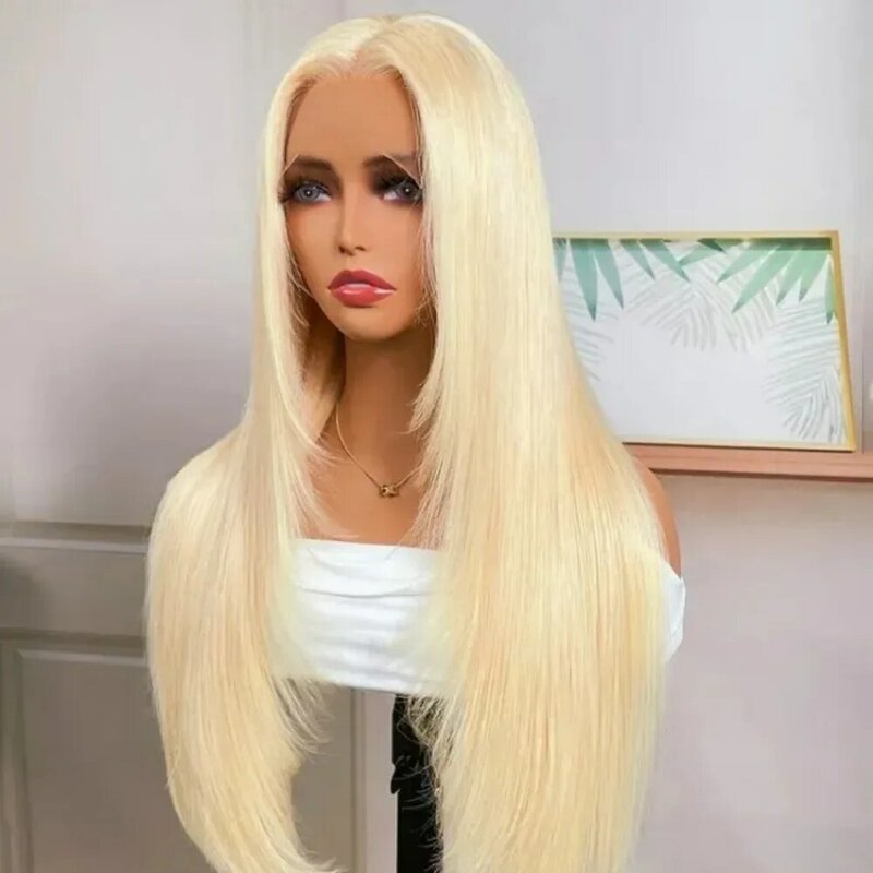 613 Layered Cut Lace Front Wig Straight Synthetic Glueless Wigs Pre Plucked Lace Wig Transparent 613 Blonde Lace Wigs For Women