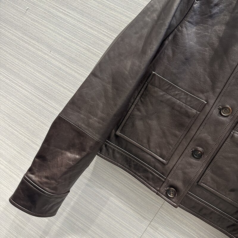 Lapel leather jacket fashion personality handsome versatile 2024 autumn and winter new 1211