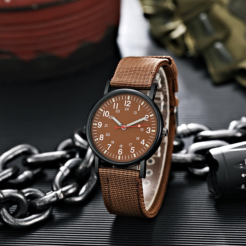 العصرية الرجال شخصية مستديرة مضيئة المنسوجة حزام ساعات كوارتز ساعة معصم بسيط