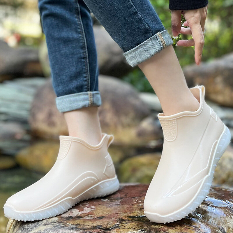 Nova mulher tornozelo pvc botas de chuva à prova dwaterproof água do sexo feminino masculino botas de chuva sapatos wellies botas al65