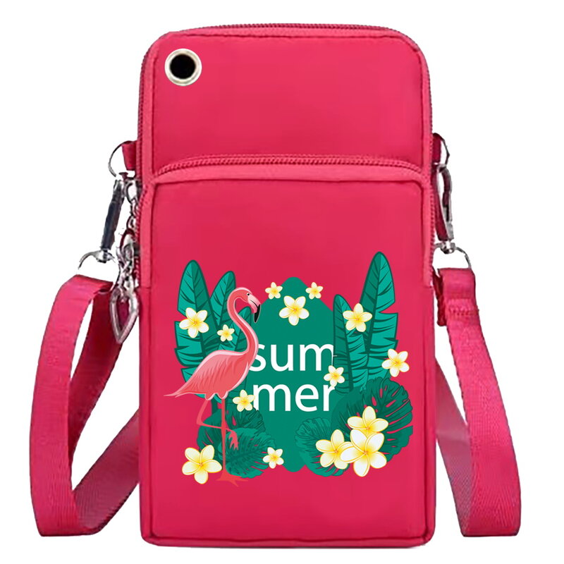 Tas Ponsel Dompet Tempat Kartu Tas Kurir Paket Pergelangan Tangan Cetak Flamingo untuk Paket Penyimpanan Ponsel Apple/Huawei/Xiaomi