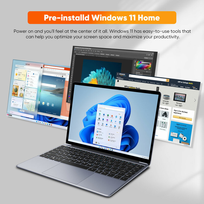 CHUWI Herobook Plus Laptop 2024 Windows 11, PC komputer Notebook SSD 15.6 inci tampilan FHD Intel N4020 LPDDR4 8GB 256GB