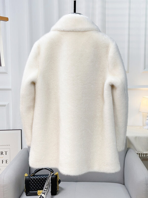 Haining 2024 Winter New Golden Mink Fur Coat for Women's Mid length Standing Neck Thickened Imitation Mink Fur Coat