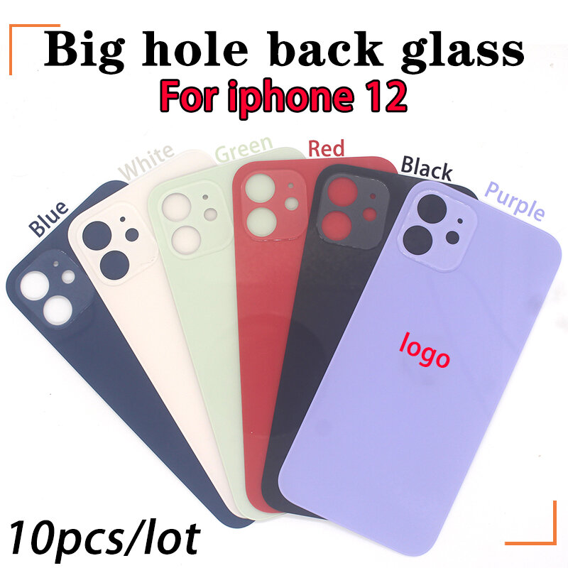 10 teile/los für iphone 12 pro max zurück glas iphone 12 mini batterie abdeckung original farbe mit logo rückens chale großes loch hinteres glas
