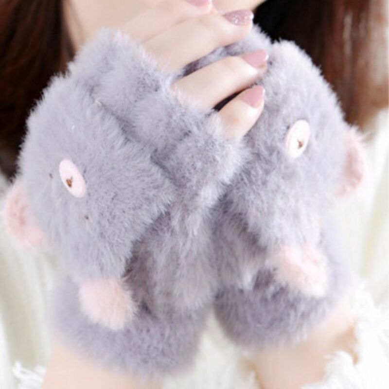 1Pair Cartoon Bear Fingerless Gloves Lovely Cold Proof 4 Colors Half Finger Gloves Flip Mittens Winter Warm Gloves Girls