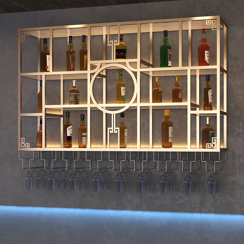 Rak prasmanan lemari anggur dipasang di dinding Cocktail komersial Bar kabinet industri Modern Botellero Vino furnitur rumah