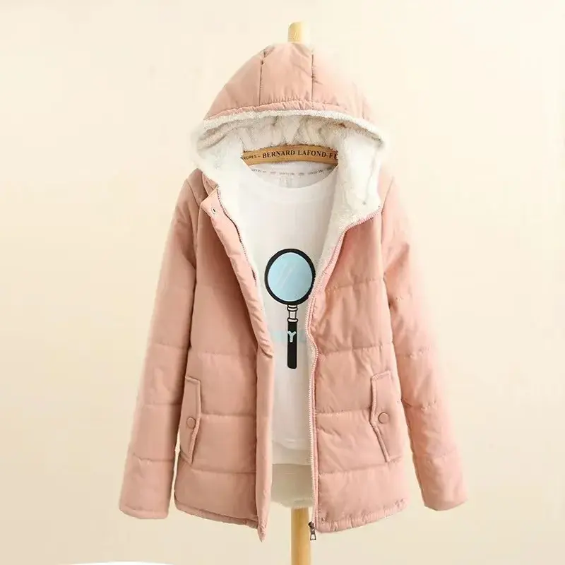 2024 Autumn Winter New Cotton Wool and Thick Women Hooded Coat College Style Long-sleeved Bread Coat Padded Jacket