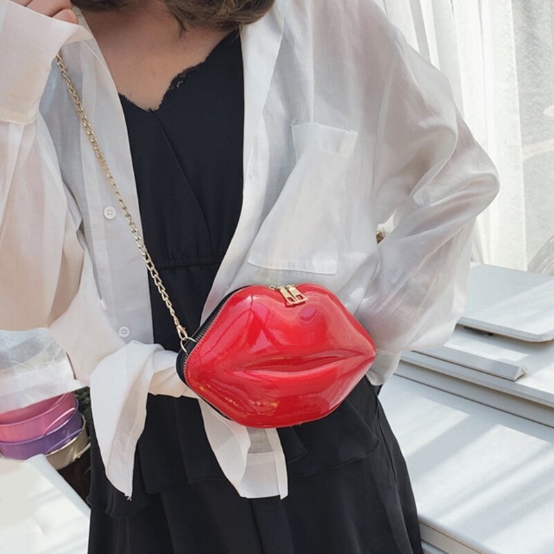 E74B bolso cruzado plástico Color con forma labio, bolso noche para hombro, monedero pequeño para teléfono