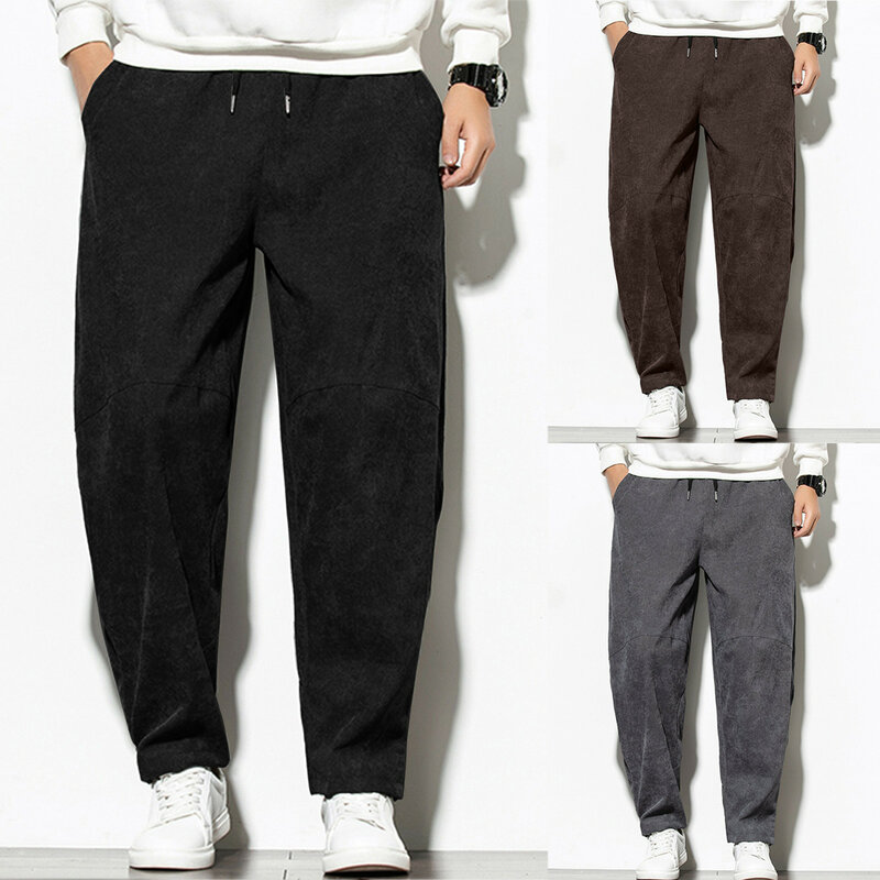 Duże rozmiary koronkowe spodnie sztruksowe moda męska Casual spodnie w jednolitym kolorze Jogging spodnie sportowe do biegania z kieszeniami Fitness joga