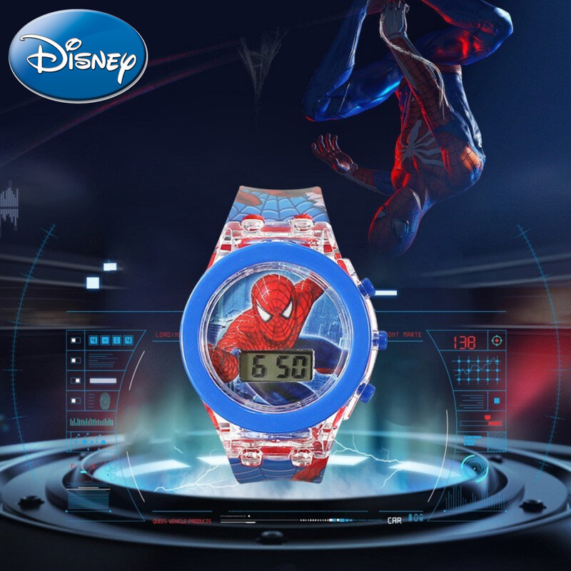 Jam Tangan Bersinar Kartun Anak Disney Jam Tangan Mainan Siswa Digital Flash Elektronik Elsa Putri Unicorn Anak Laki-laki Spiderman