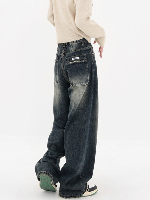 Женские джинсы с завышенной талией, летние уличные свободные прямые тонкие джинсы в стиле Харадзюку в стиле ретро, свободные брюки Y2K с широкими штанинами