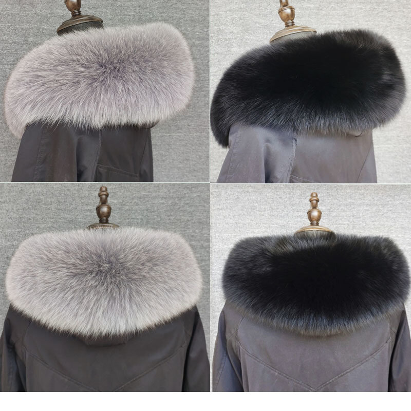 Super Large Real Fox Fur Collar Para Casaco Hood Decor Inverno Quente Cachecol De Pele Para As Mulheres Casaco Jacket Fur Shawl Luxo 18-20cm Largura