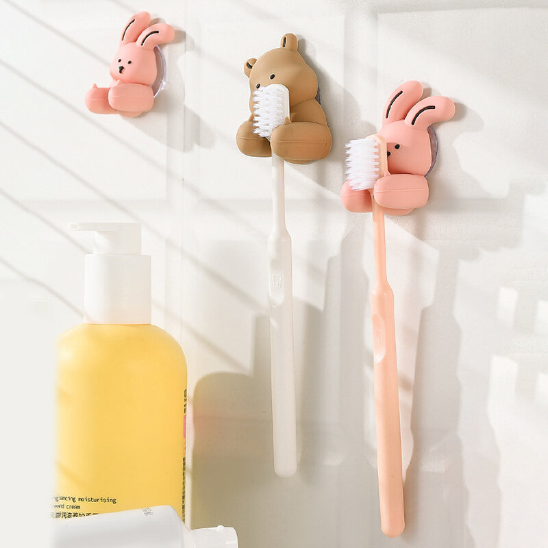 1pc Cartoon Kaninchen Zahnbürsten halter Wand Saugnapf Silikon Haken Kleinigkeiten Lager regal Bad zubehör