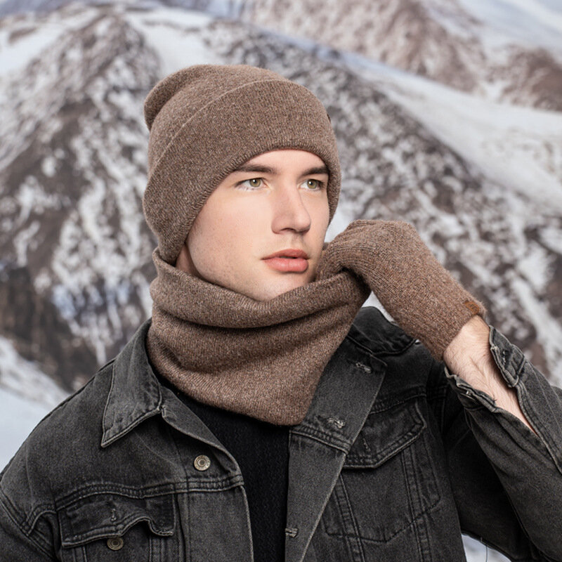 Zimowa damska czapka na szelkach trzyczęściowa dzianina szczotkowana rękawiczki do ekranu dotykowego Outdoor ciepły garnitur moda męska