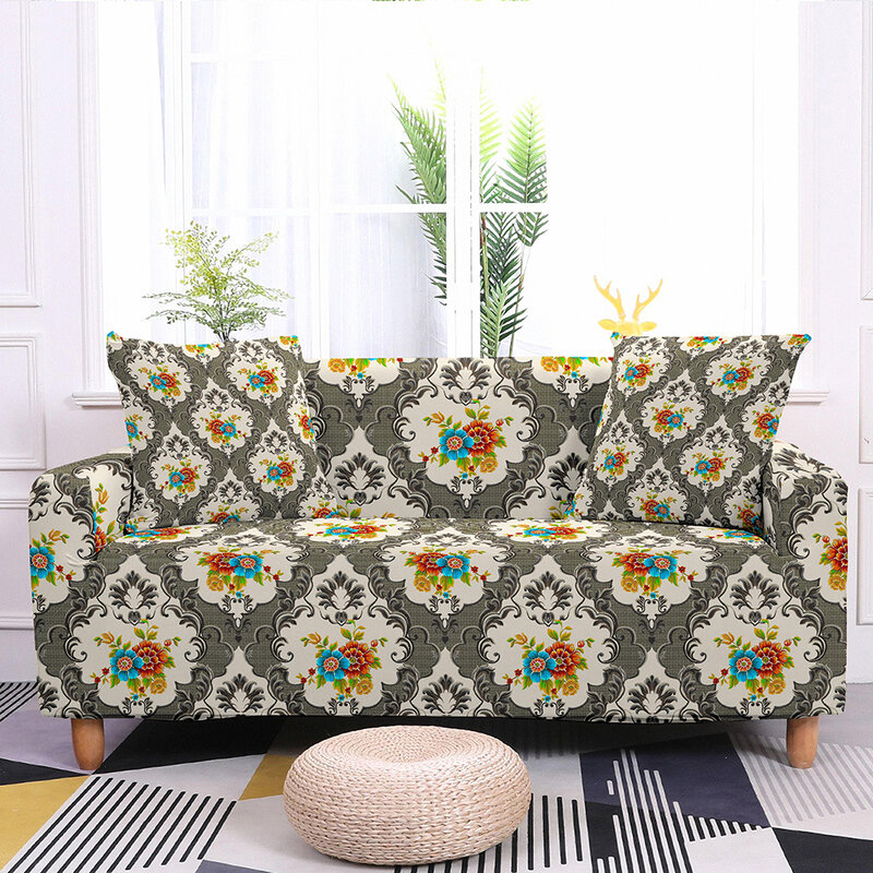 Vintage Flower Elastic Sofa Cover for Living Room Royal Style Couch Cover Stretch Sectional Sofa Slipcover Home Decoration