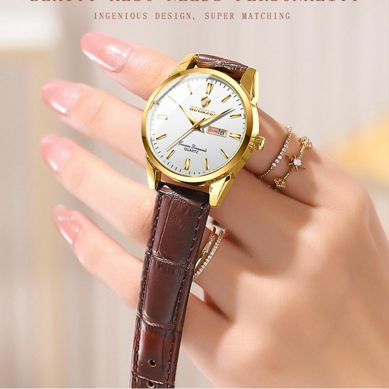 Reloj de pulsera de cuarzo para hombre y mujer, cronógrafo resistente al agua con calendario, correa de cuero, marca superior de lujo