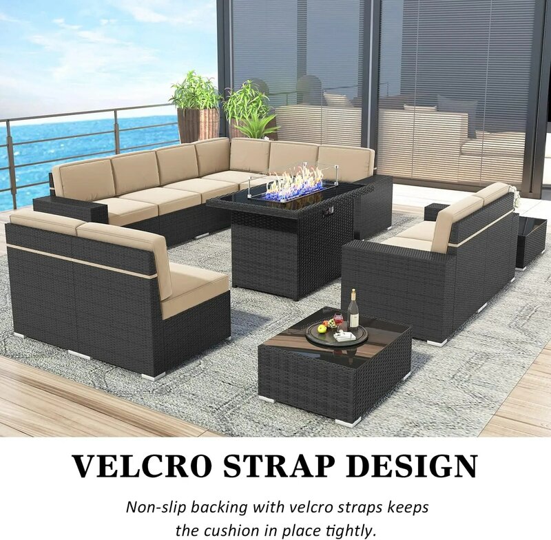 Outdoor Patio Furniture Set 6/7 Pieces Sectional Conversation Sofa Set Brown Rattan Sofa Set with Coffee Table
