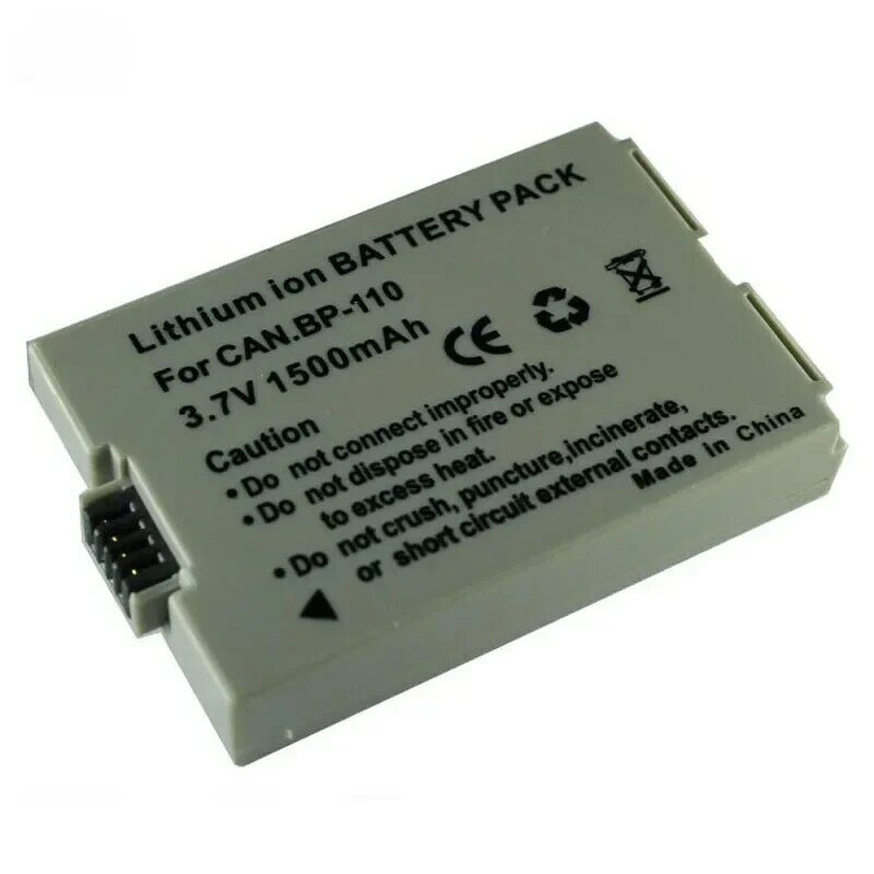 Bateria para Câmera Digital e Carregador USB, Compatível com Canon R28, R26, R206, R21, R200, HFR28, HFR200, HFR206, BP-110, BP110, 3.7V, 1500mAh