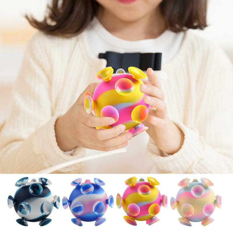 Fidget Ball Toys With Light Funny Bathing Sucker Spinner Suction Cup Cartoon Rattles Fidget Educational Toys For Children