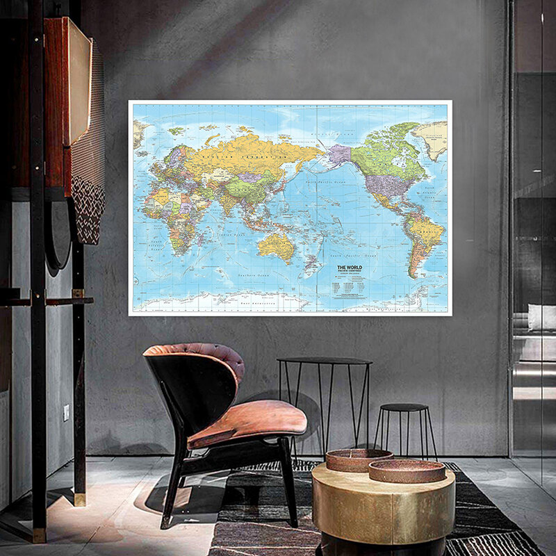 Pintura de mapa del mundo de tela no tejida Retro, póster de arte de pared, imagen, pegatina de pared, tarjeta, decoración del hogar, suministros de enseñanza y viajes, 100x70cm