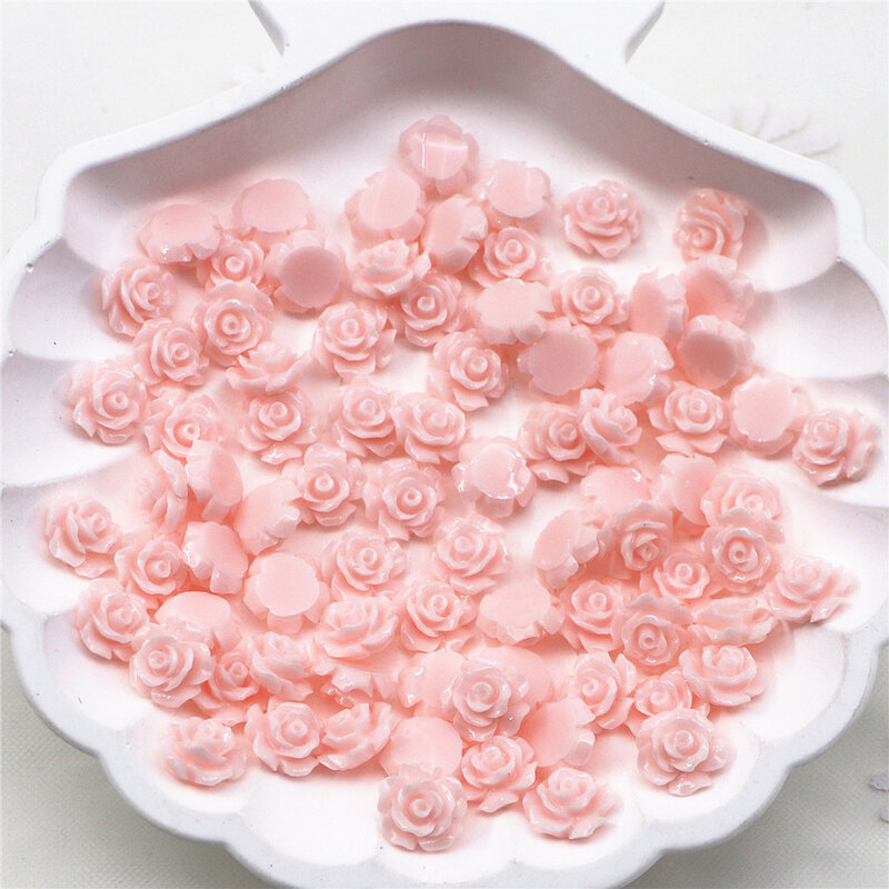 100 피스 10mm 수지 장미 꽃 플랫 백 카보 숑 DIY 쥬얼리/공예 장식, 12 가지 색상 선택 가능