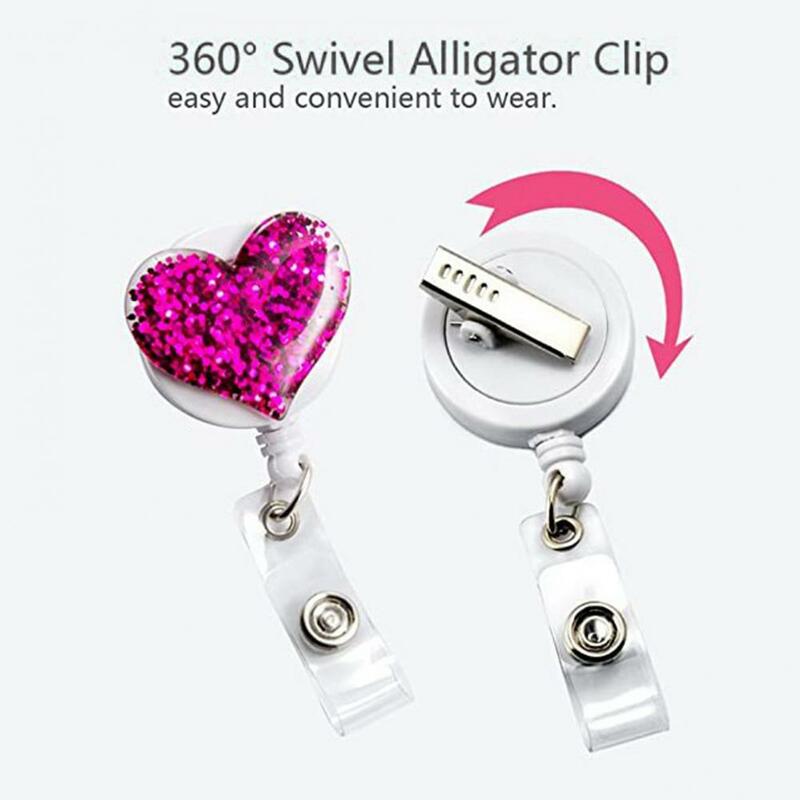 Badge Reel Shiny Visual Effect Waterproof Wide Application Clip Card Plastic Bling Popular Love Heart portabadge retrattile