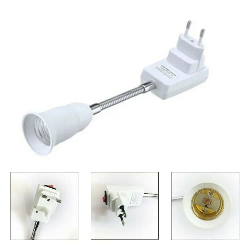 E27 Socket Adapter with On/Off Switch to EU Plug Flexible Extension Lamp Bulb Holder Converter Bulb Extension Adapter  Dropship