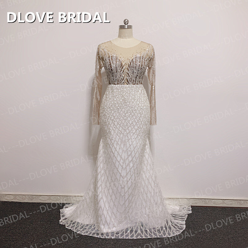 Robe de mariée sirène deux en un de luxe, jupe amovible, robe de patients, dentelle perlée, manches longues, poignées, haute qualité, vraies photos