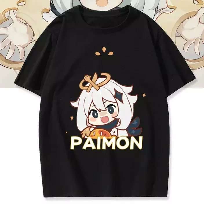 Camiseta feminina Paimon Genshin Impact dos desenhos animados, camiseta unissex manga curta, streetwear casual, blusa solta, roupas de verão, kawaii, Y2K