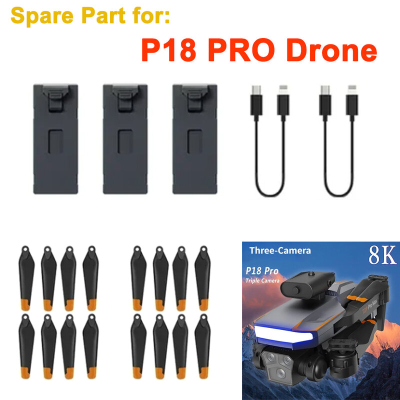 P18 PRO Drone Spare Part, Lâmina de hélice, Cabo carregador USB, Bateria Parte Acessório