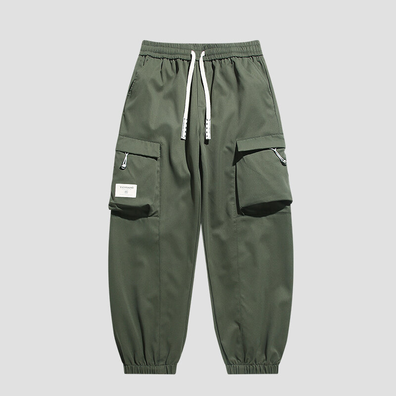 Nowe modne męskie spodnie młodzieńczy witalność styl safari luźne proste szerokie nogawki wzory naszywki kieszenie sznurkiem spodnie na co dzień