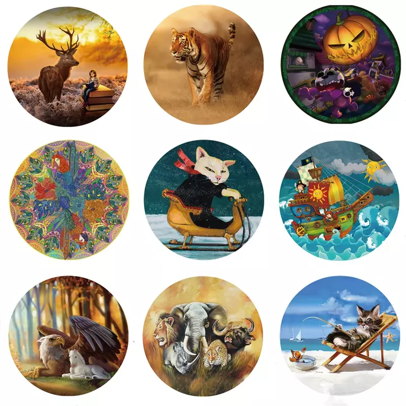 150pcs Round Paper Jigsaw Puzzle Reduced Stress Animal Illustration Christmas Gift Educational Toy Kids and Adults