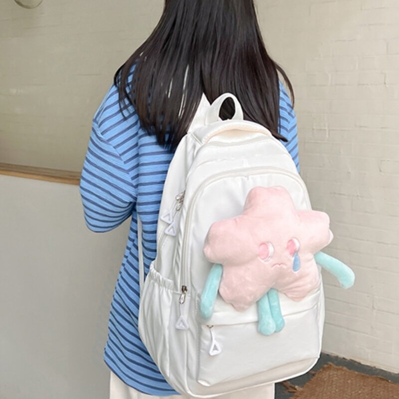 Tas punggung Laptop tas sekolah Dekorasi Bintang gaya Jepang tas buku Daypack perjalanan kapasitas besar untuk siswa remaja